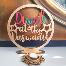Load image into Gallery viewer, Freestanding Diwali at the "Family" Sign with Geometric Tea light Holder