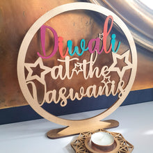 Load image into Gallery viewer, Freestanding Diwali at the "Family" Sign with Geometric Tea light Holder