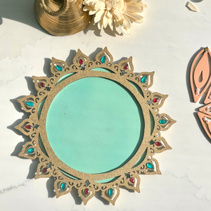 Decorated Wooden Tray - Turquoise