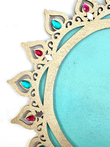 Decorated Wooden Tray - Turquoise