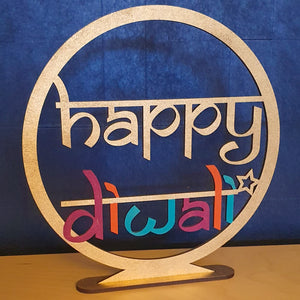 Freestanding Happy Diwali Sanskrit Sign with optional Tealight Holder