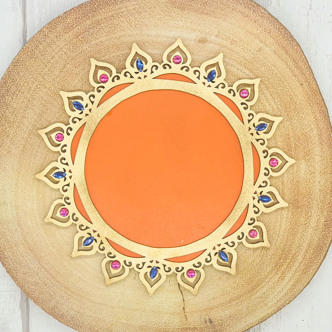 Decorated Wooden Tray - Orange