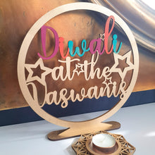 Load image into Gallery viewer, Freestanding Diwali at the &quot;Family&quot; Sign with Geometric Tea light Holder
