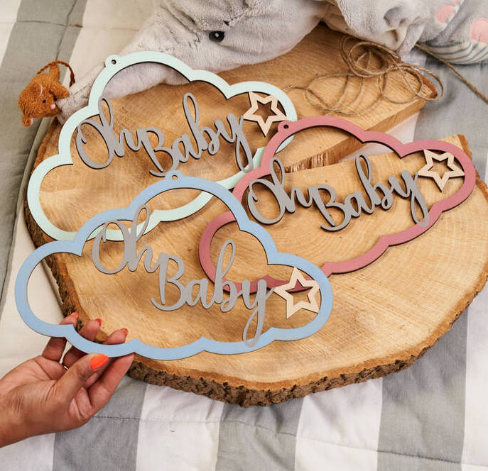Oh Baby Wooden Cloud Sign - Pastel Palette